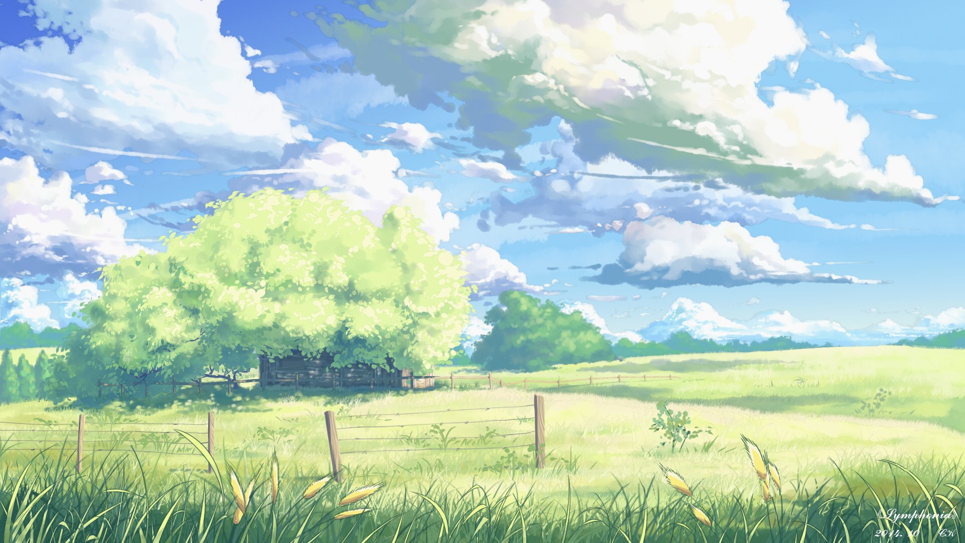 Serene Anime Landscape HD Wallpaper: Vibrant Countryside Skies