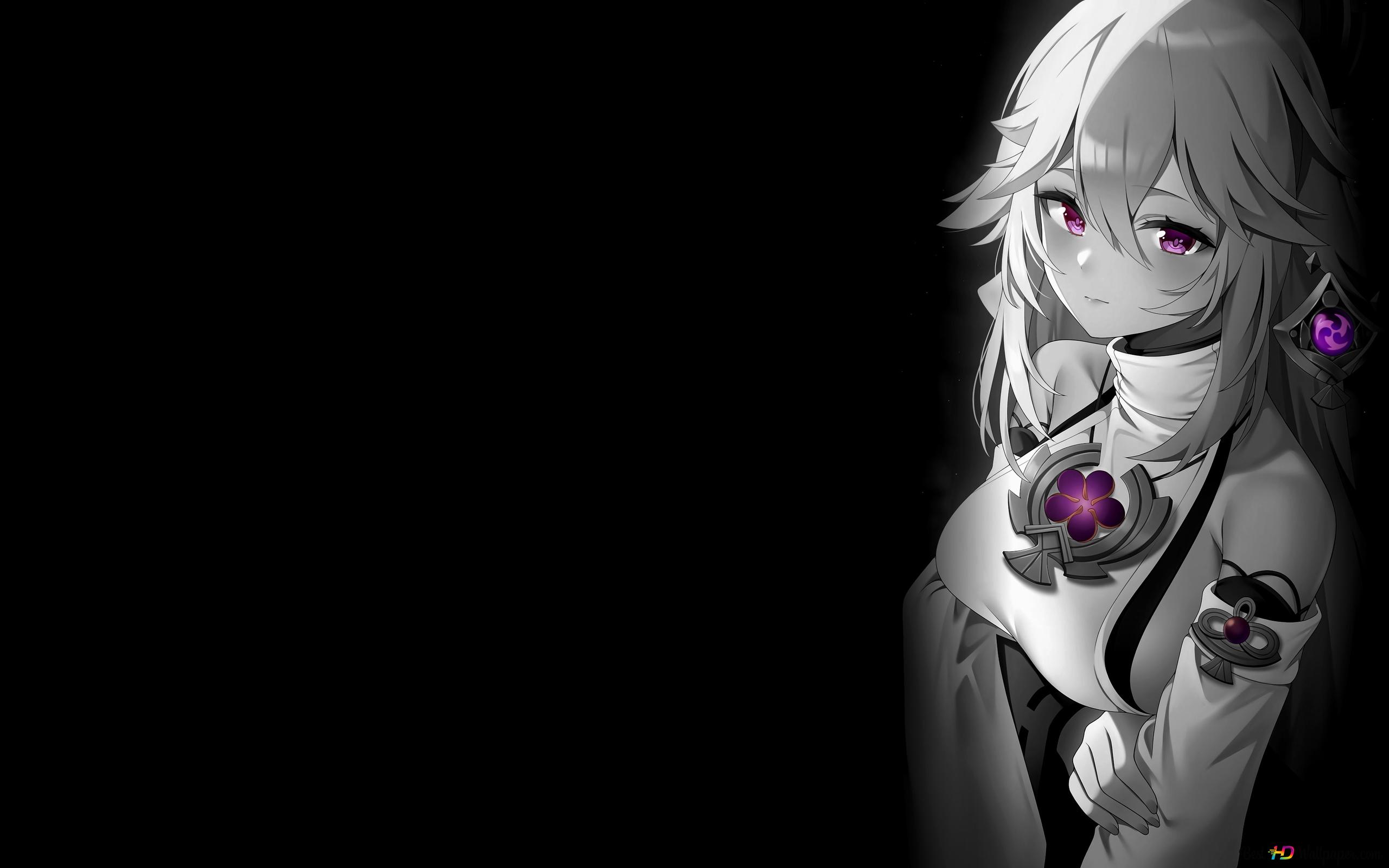 Pretty girl Yae Miko & black & white background. Genshin Impact 4K wallpaper download