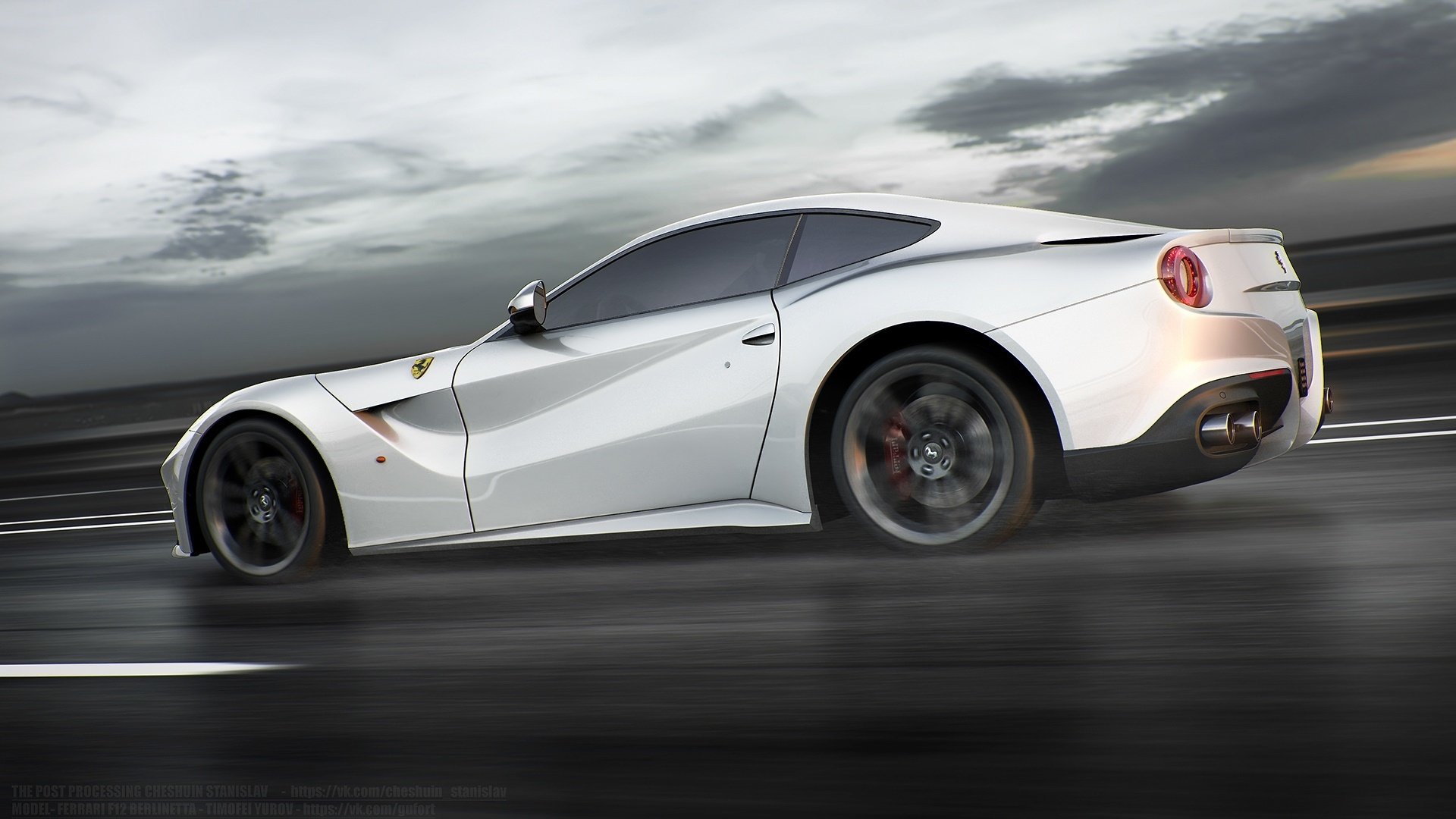 White Ferrari on the road at speed for your phone