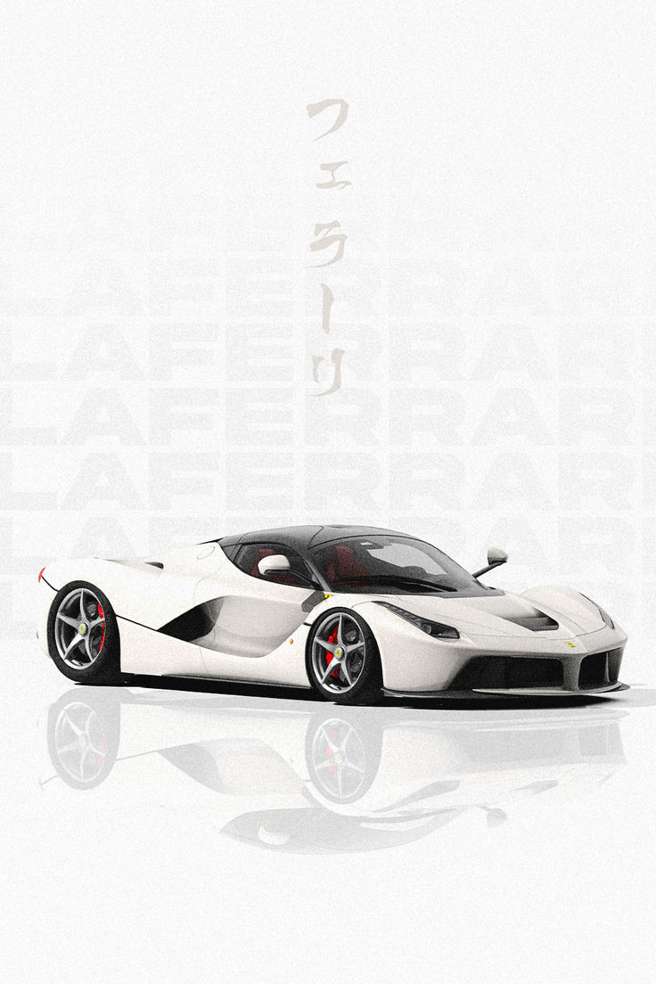 White Ferrari LaFerrari Japanese Poster Wallpaper