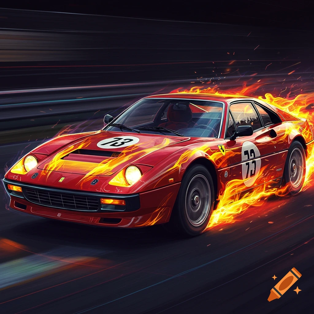 Artistic Illustration of a Ferrari F40 on the Road created on Craiyon