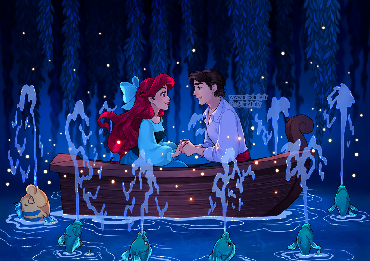 Download Love Fish Black Hair Red Hair Flounder (The Little Mermaid) Ariel (The Little Mermaid) Prince Eric Movie The Little Mermaid Art