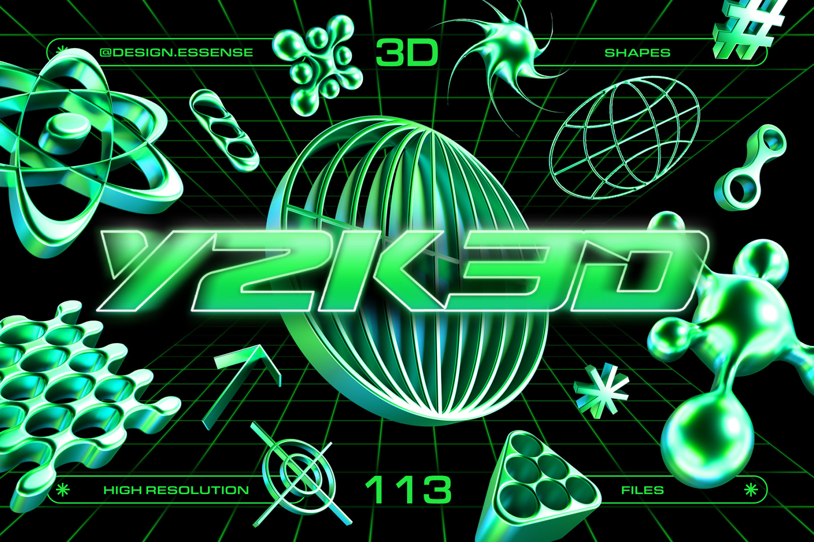 Y2K 3D Shapes Collection on Yellow Image Creative Store