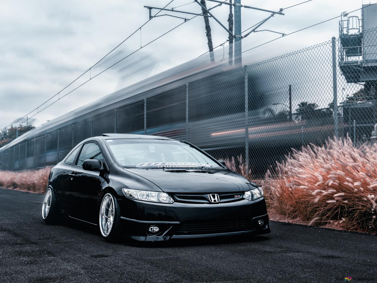 Shiny Black Honda Civic 4K wallpaper download