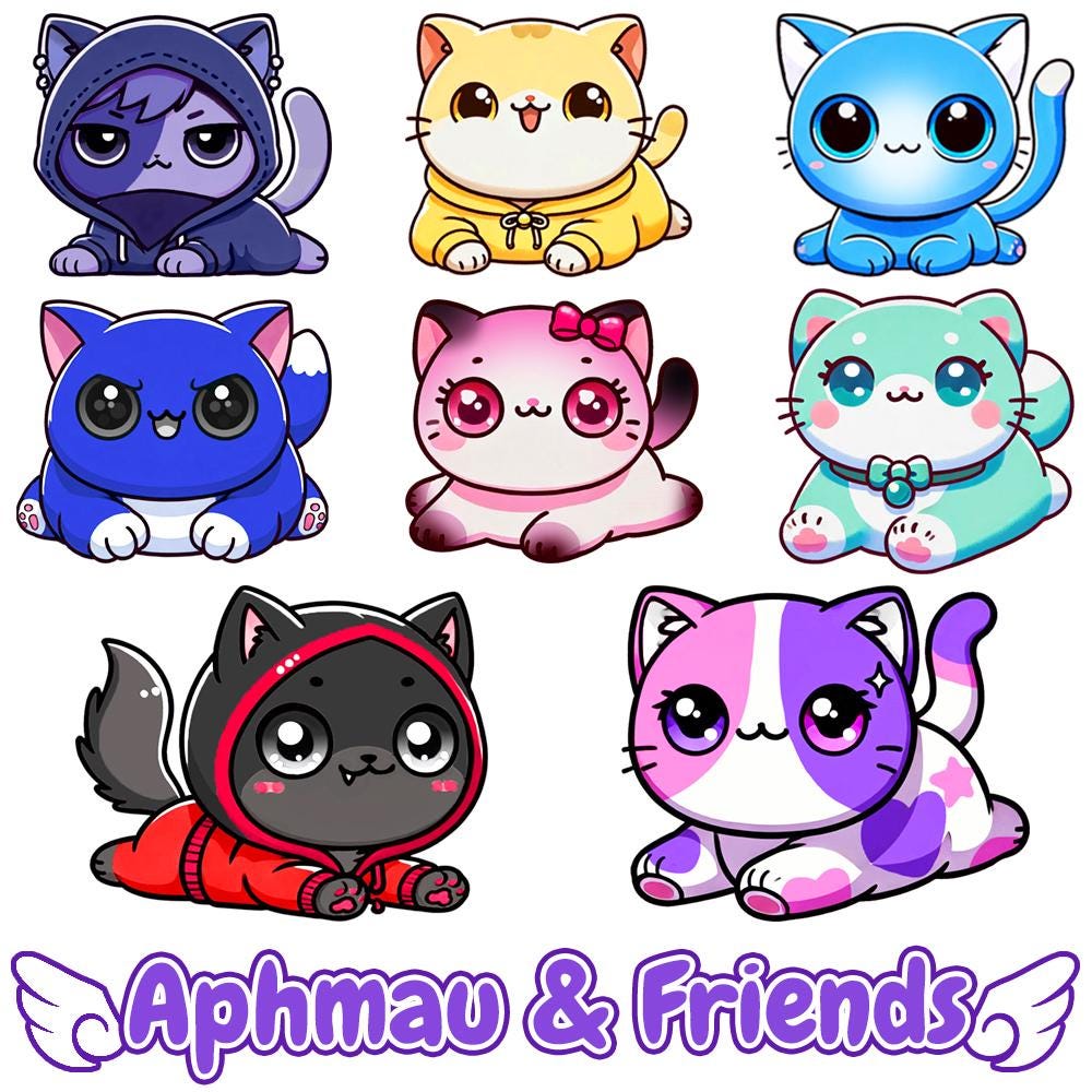 Meemeows Aphmau & Friends Pack, Cute Cats Clipart, Meemeow, Aaron, Ein, KC, Zane, Mac, Kim, Aphmau Friends, PNG Image, Stickers, Fan Art