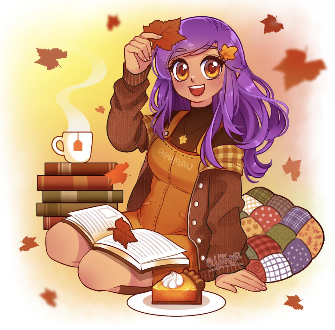 Some of my favorite aphmau cat art :) also Fall is my favorite season since the weather gets cooler, I love pumpkins and Halloween, also I love going to cafes and reading