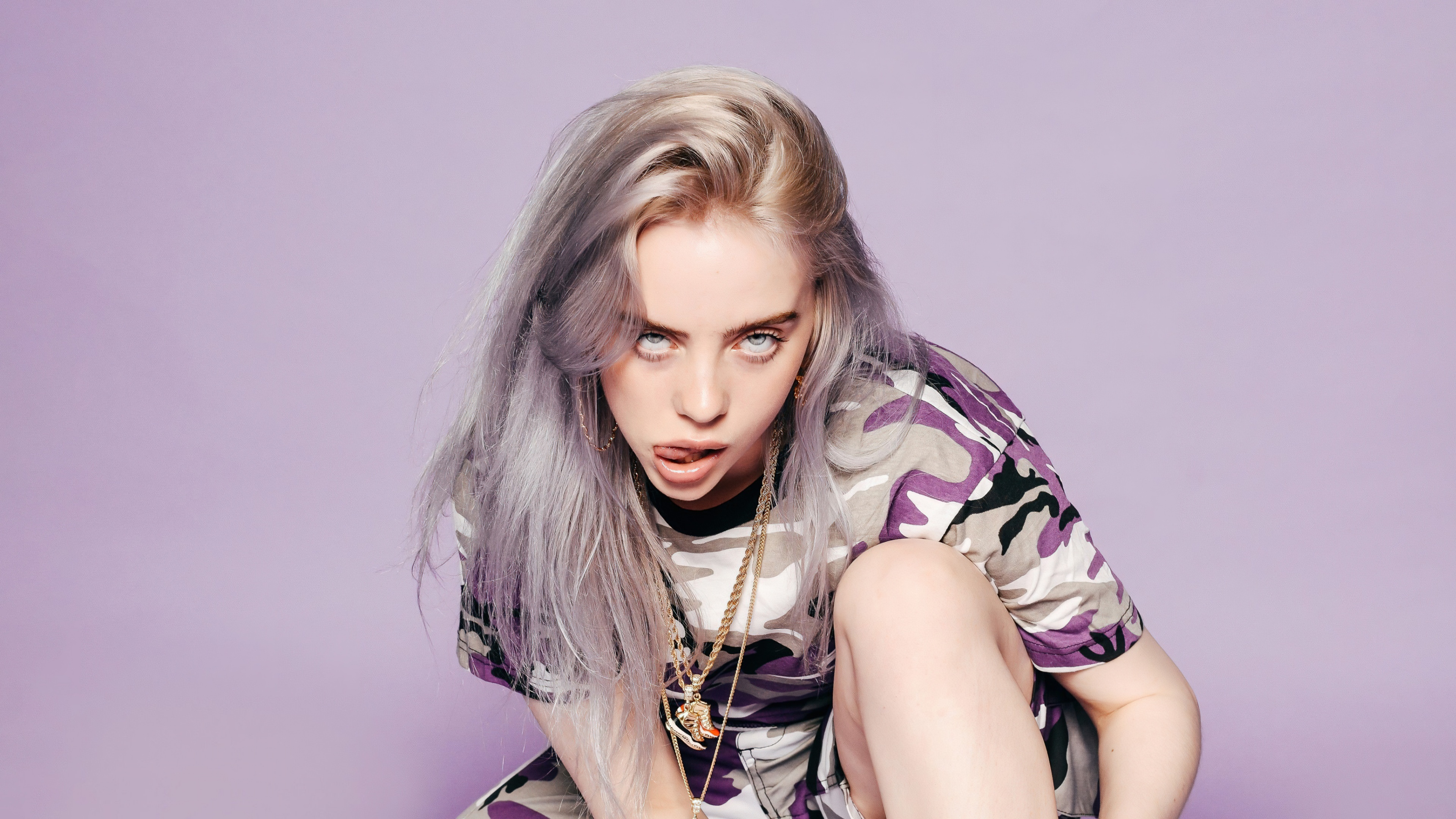Billie Eilish Wallpaper 4K, Purple aesthetic, 5K