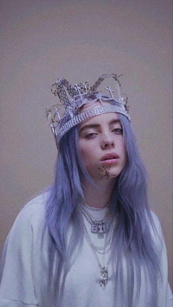 Download Billie Eilish Purple Wearing Crown Wallpaper