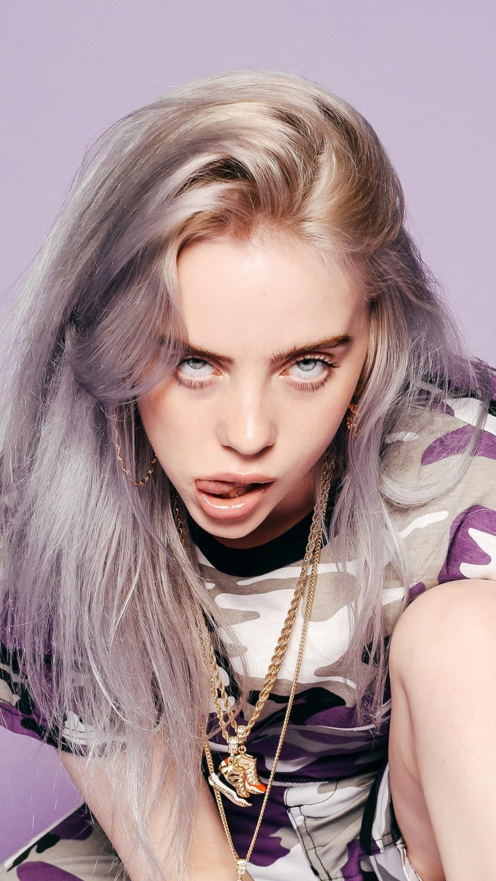 Billie Eilish Pastel Lilac Background Wallpaper for iPhone and Mobile Phone