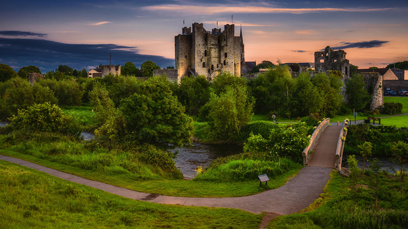 Photo Ireland Trim Castle Castles Bridges Evening Trees 1366x768