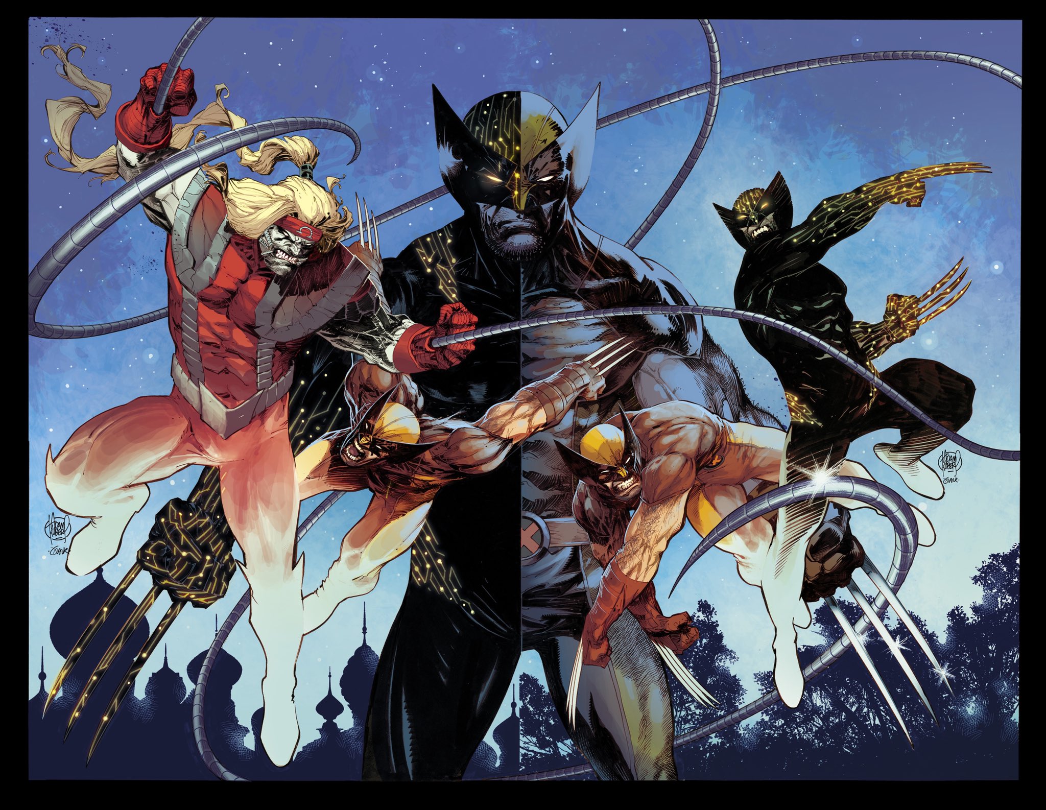 Adam Kubert على X: Wolverine XLives XDeaths Connected Cover: Process ✍️ Colors By The Always Amazing Issue Out Today (yay!). #Wolverine!!! #MarvelComics #XLives #XDeaths #OmegaRed #OmegaRed #ComicbookCover #ConnectedCover