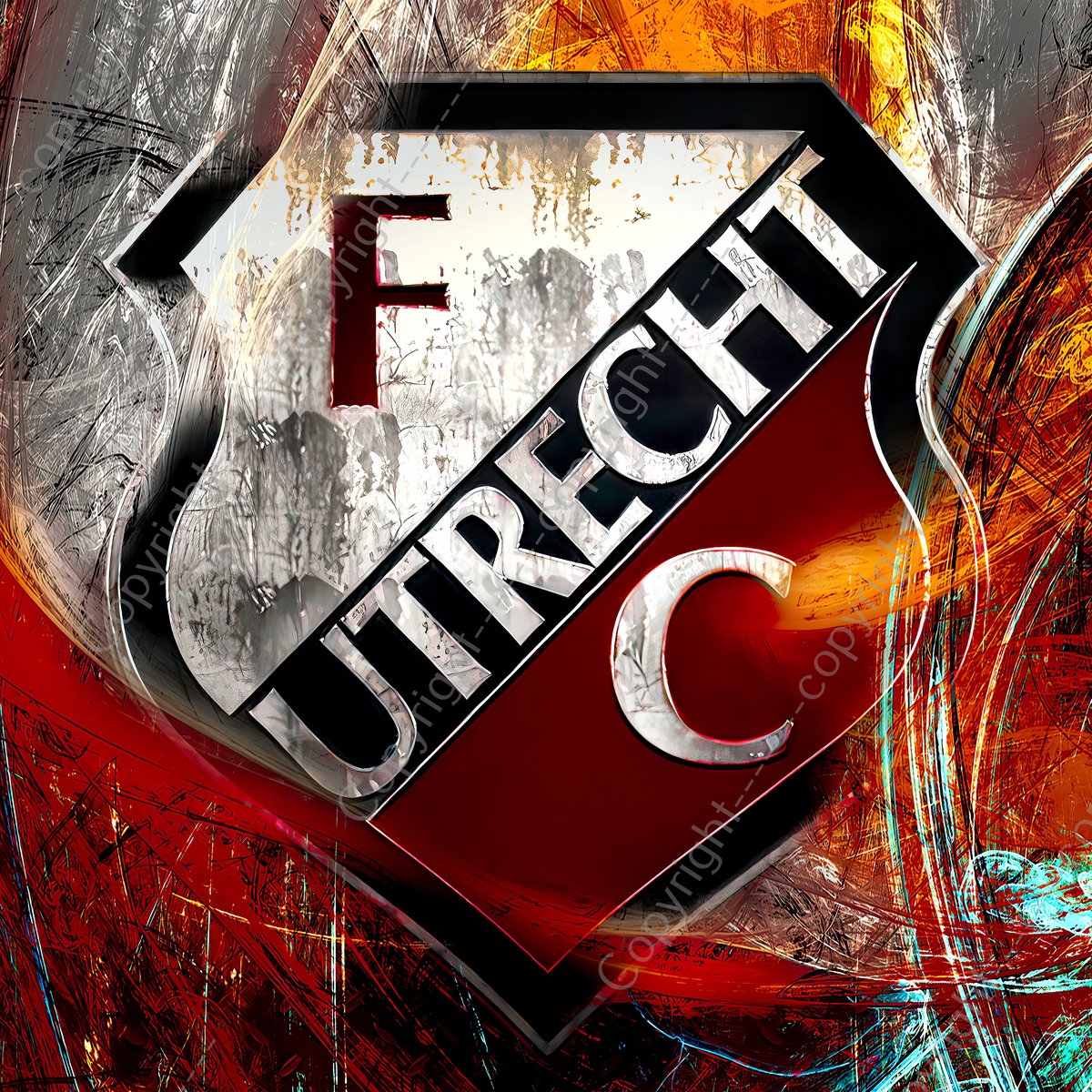JJ Art (Canvas). FC Utrecht Logo, Embleem, Abstract, Olieverf Geschilderde Stijl