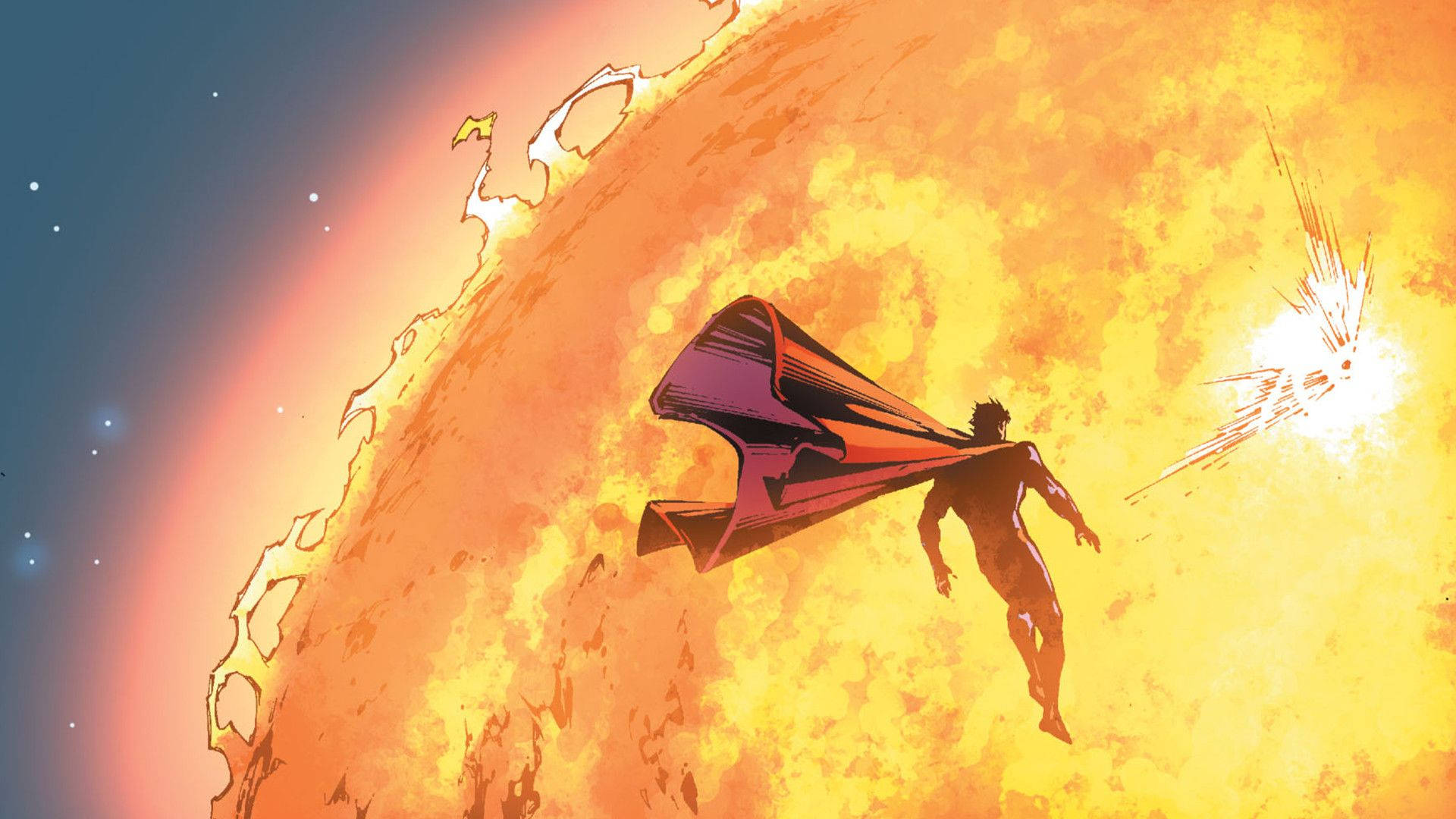 Download Superman Flying Over The Sun Background