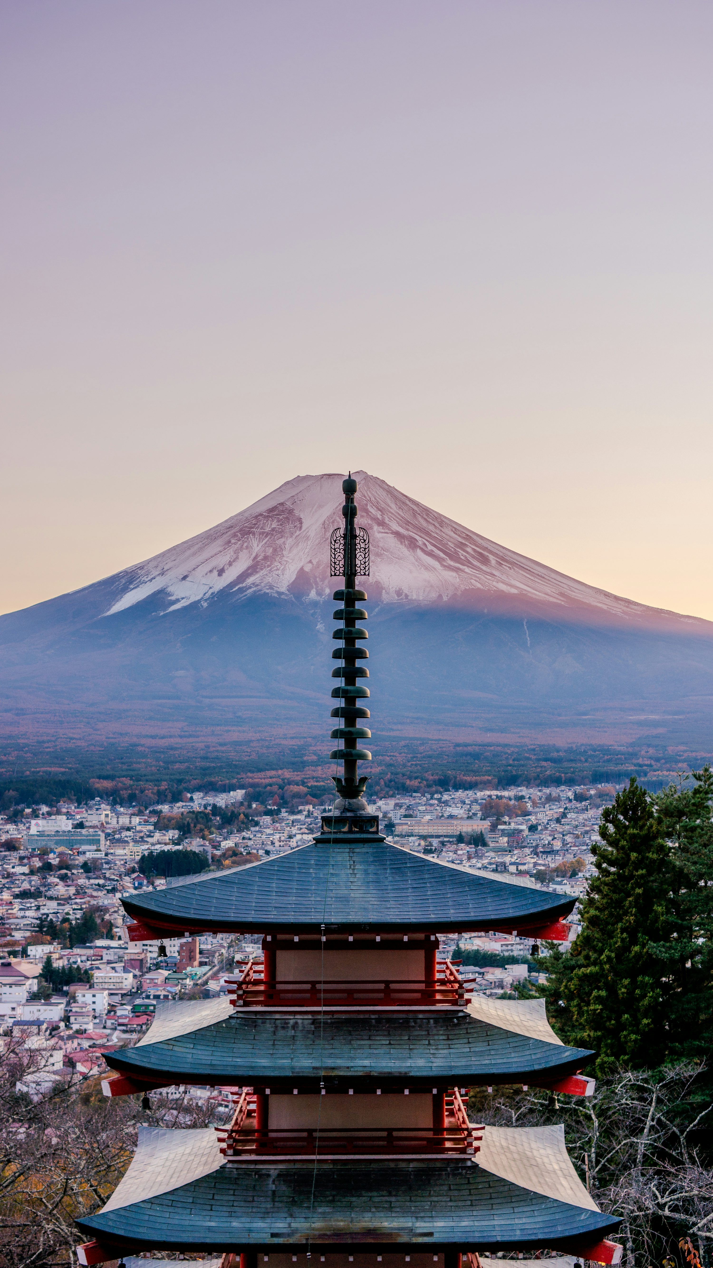 A pagoda with a mountain in the background photo