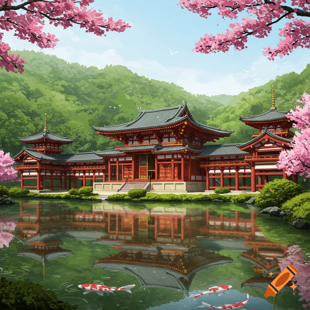 A Painting of a Pagoda in the Middle of a Lake, Zen Temple Background, Anime Scenery, Anime Nature Wallpap, Art Station Landscape, Ross Tran. Scenic Background, Oriental Wallpaper, Zen Atmosphere, Digital Painting