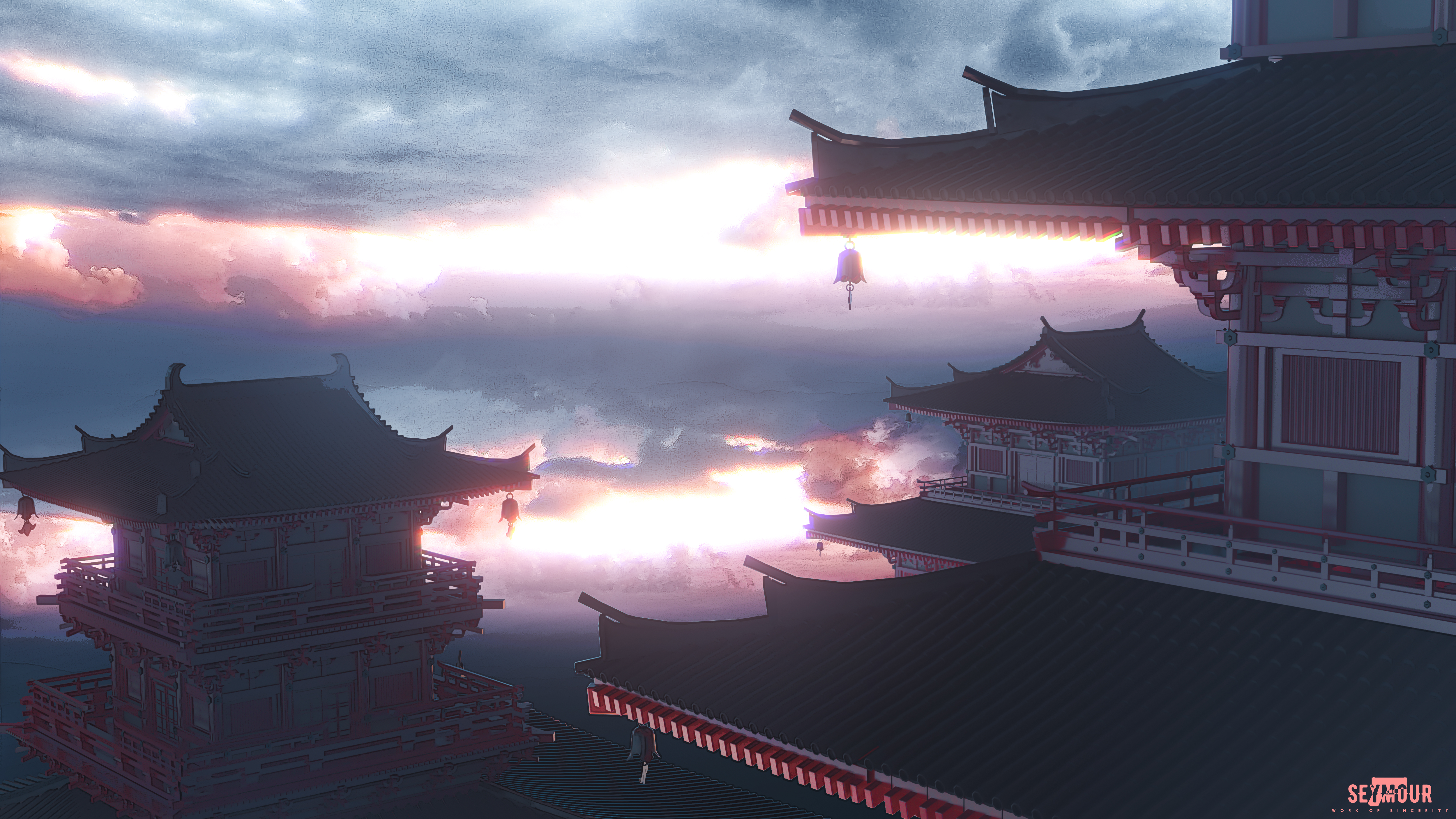 Heavenly Japanese Temple in the CloudsK Ultra HD Fantasy Wallpaper by 塞戮尔