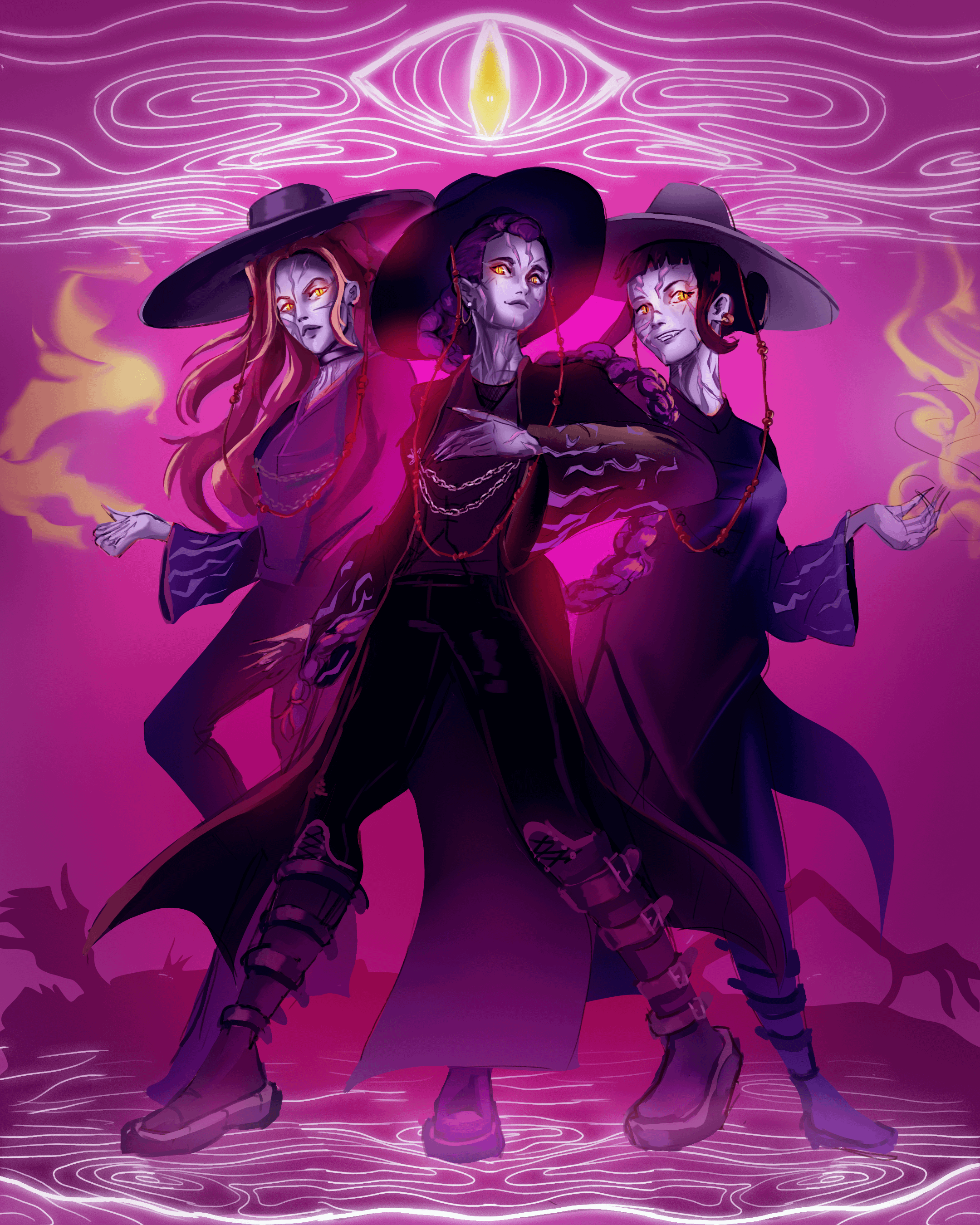 The Huntrix wearing the Saja boys outfit