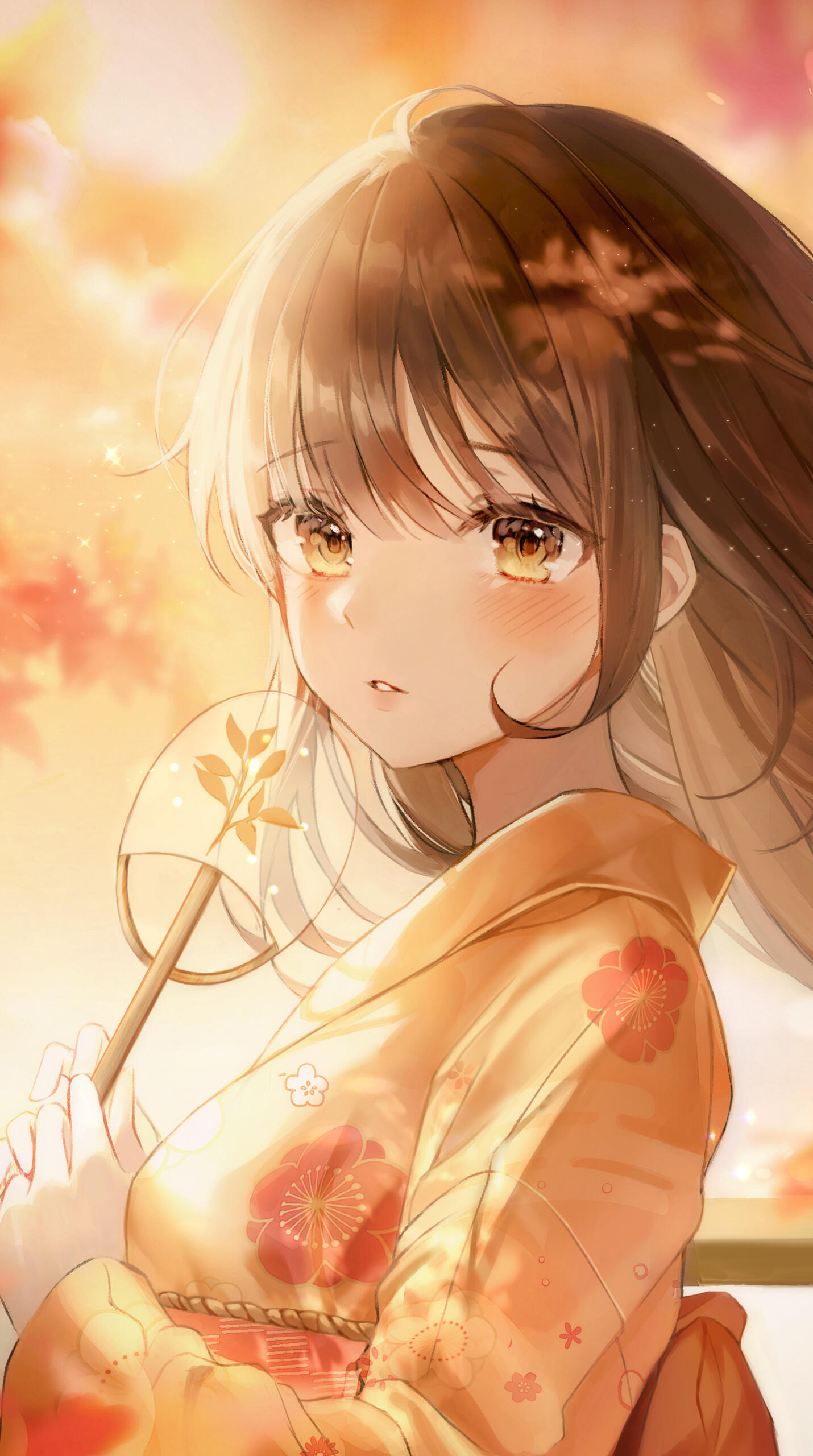 Anime girl on the background of autumn forest with maple leaves · 1440x2560 QHD free photo from arashilkis and wallpaper