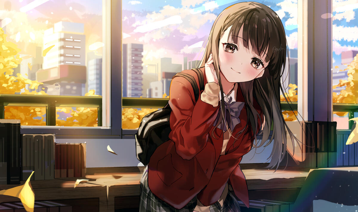 Wallpaper wallpaper beautiful anime girl school uniform moe smiling blushes from axebourne image and screensavers