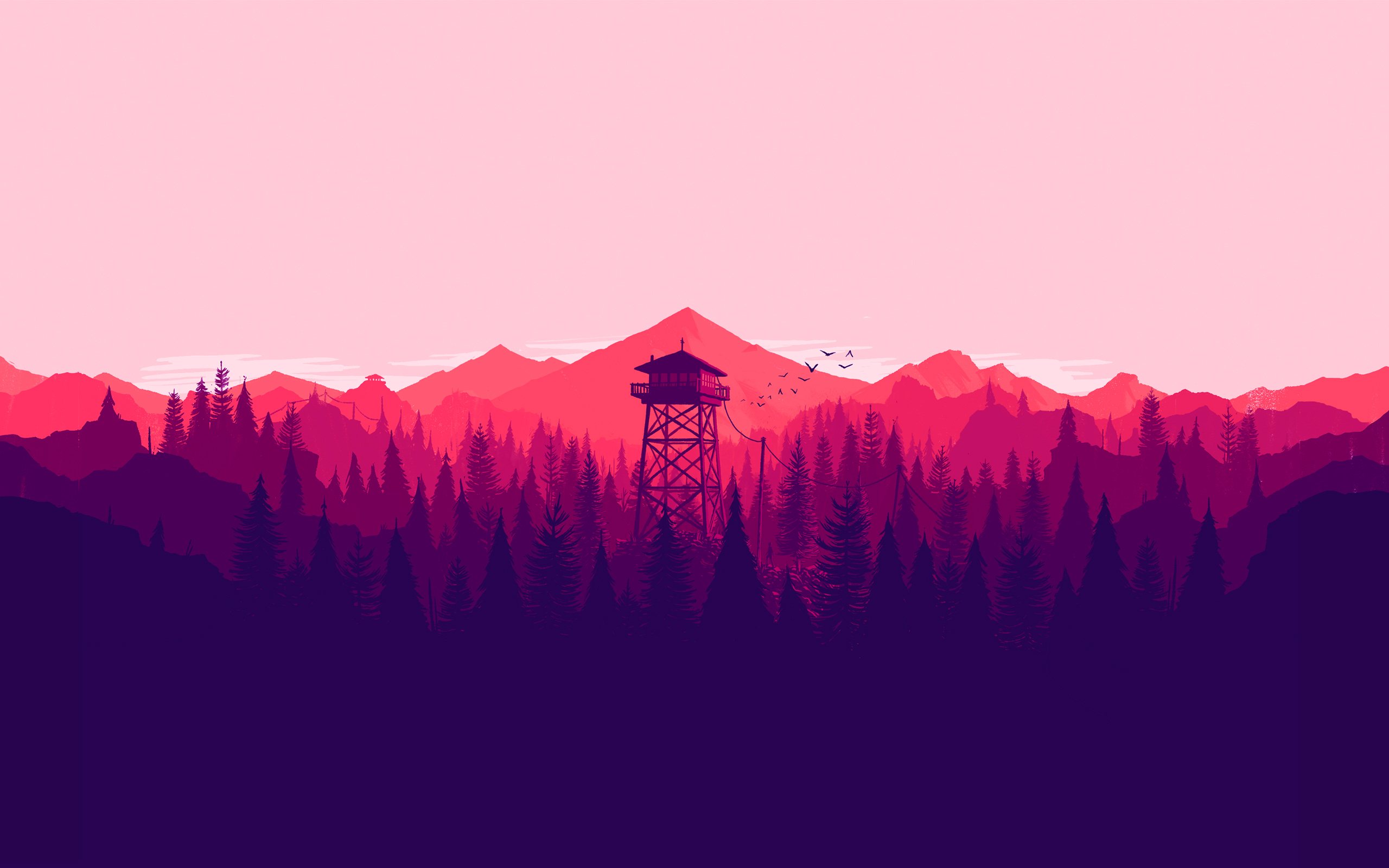 Firewatch HD Wallpaper: Serene Watchtower in Fiery Wilderness
