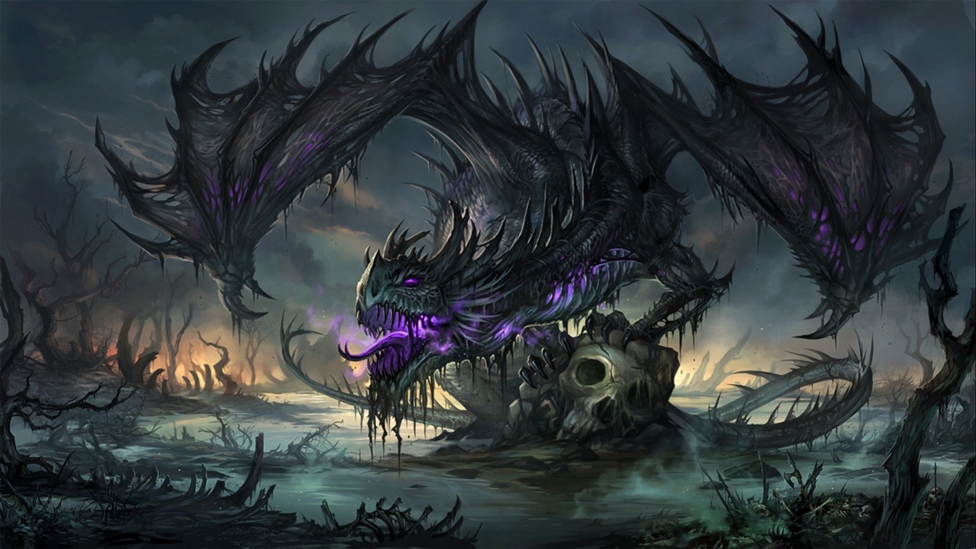 dragons, , Gothic, Skull, Wings, Fantasy, Purple Wallpaper HD / Desktop and Mobile Background
