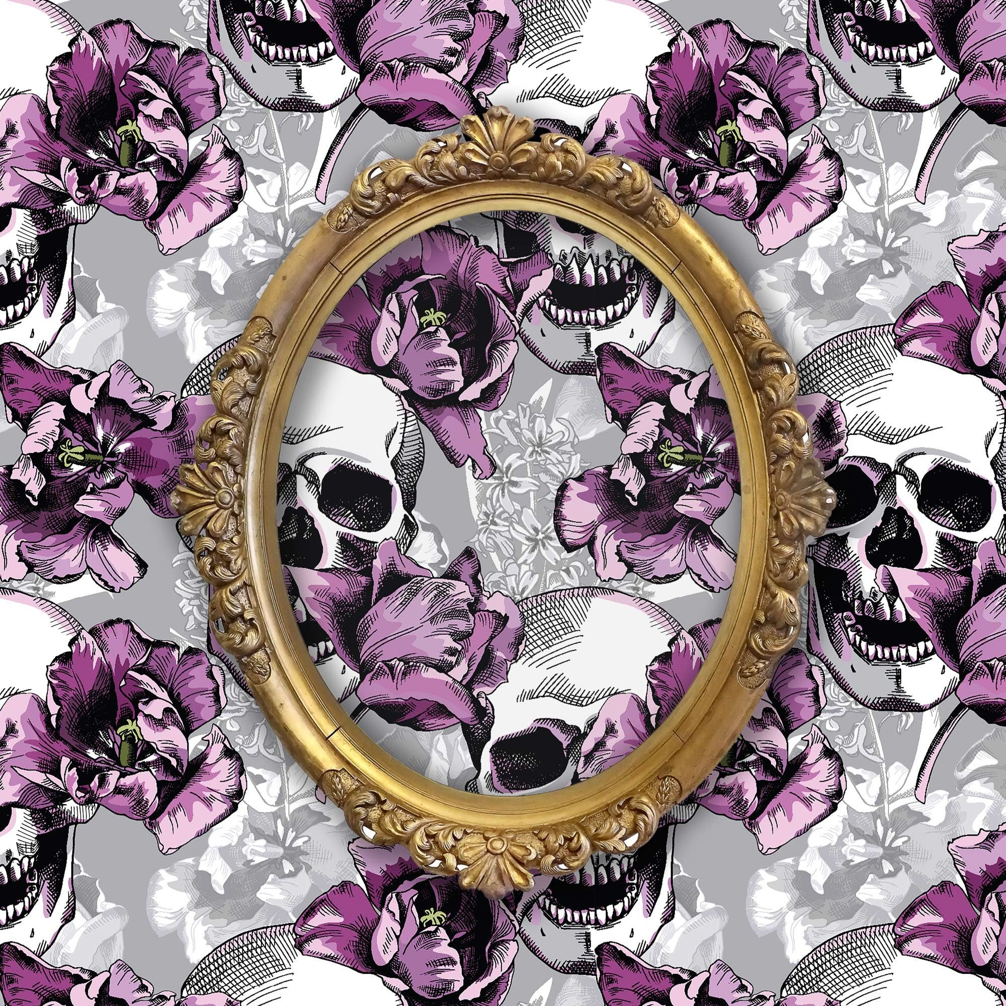 Dalia Gothic Floral Skull Wallpaper