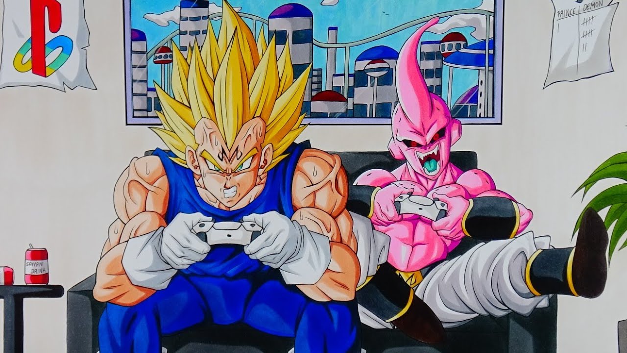 Drawing VEGETA losing on PS5 vs Kid BUU. Commission