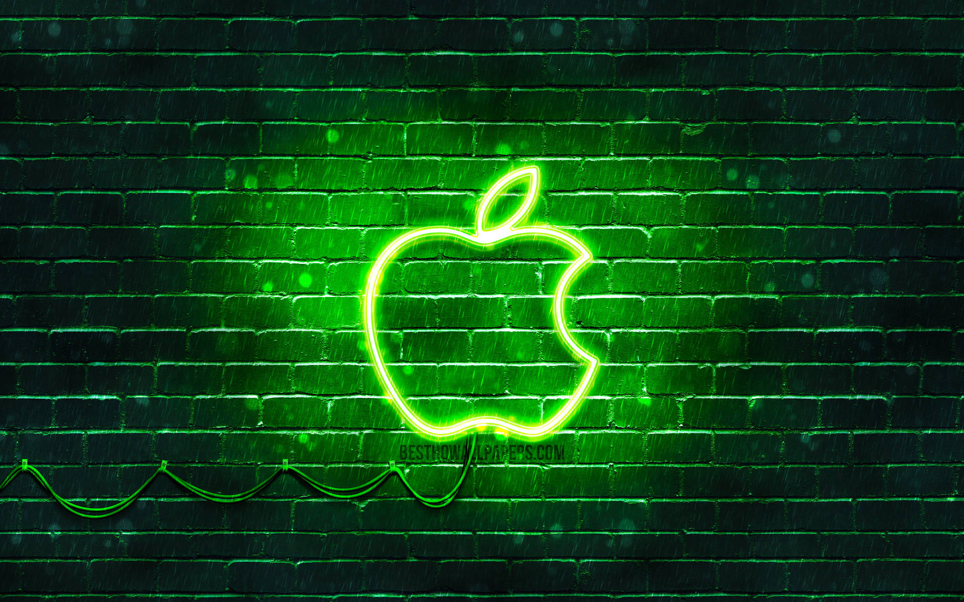 Download Bricked Wall Apple Logo Neon Green Aesthetic Wallpaper