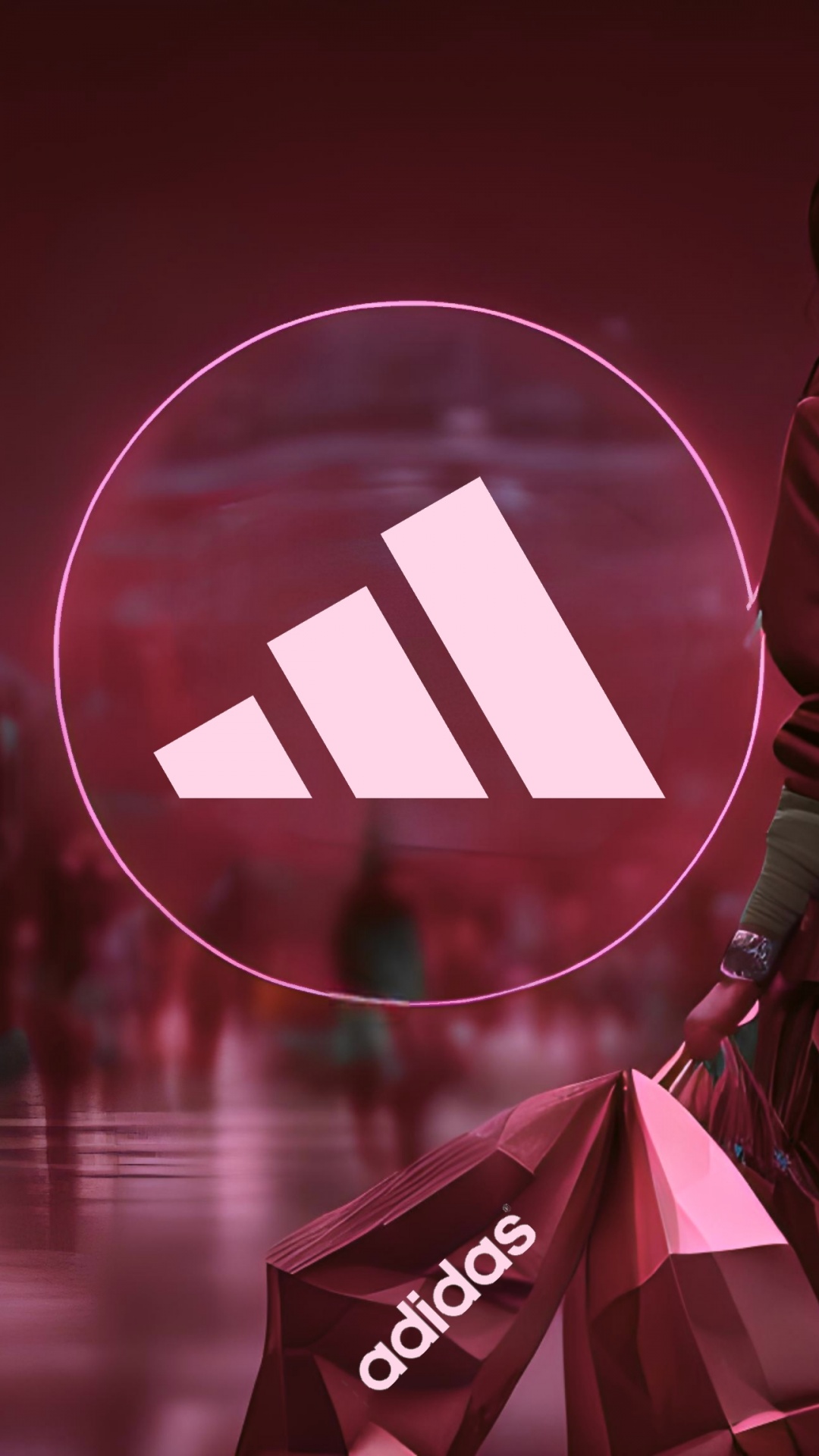 Adidas Wallpaper 4K, Neon logo, Red aesthetic