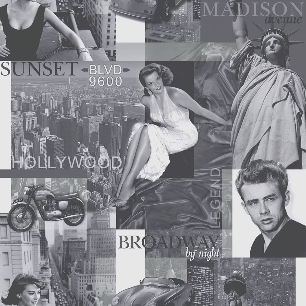***Sample Rasch Portfolio Movie Star Black White Silver Hollywood New York Photograph Wallpaper 2576
