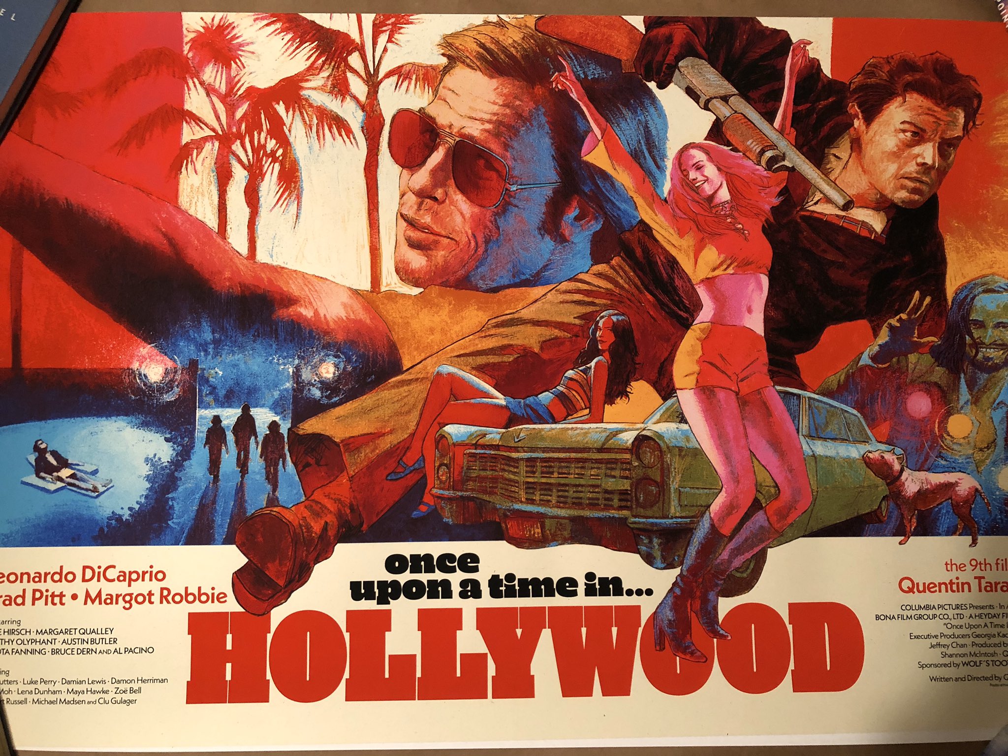 Travis Woods UPON A TIME.IN HOLLYWOOD private screenprint commission by Robert Sammelin, done in acrylics in the style of 1960s movie poster art