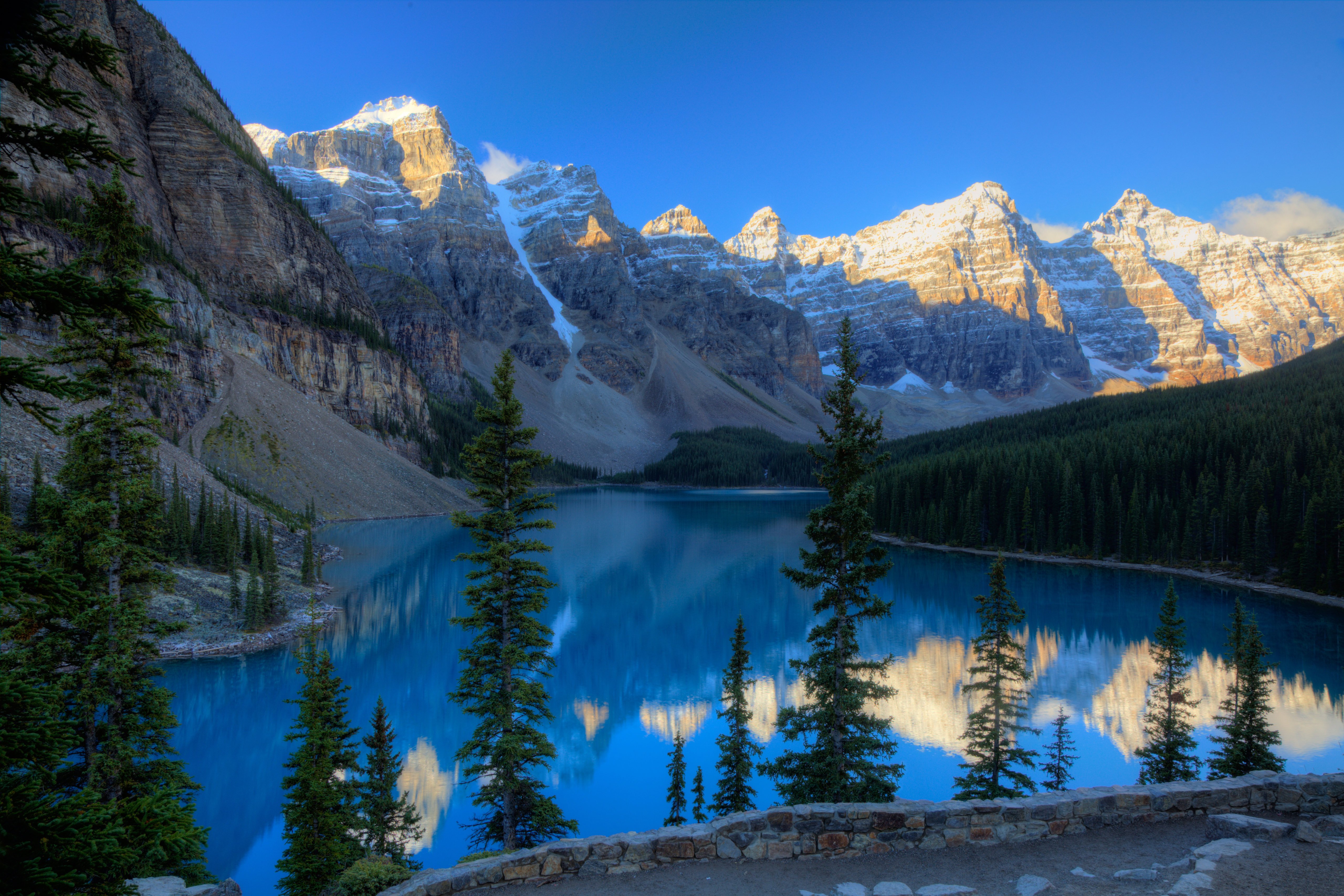 Big mountains in the forest Lake Moraine Wallpaper 5k for Desktop
