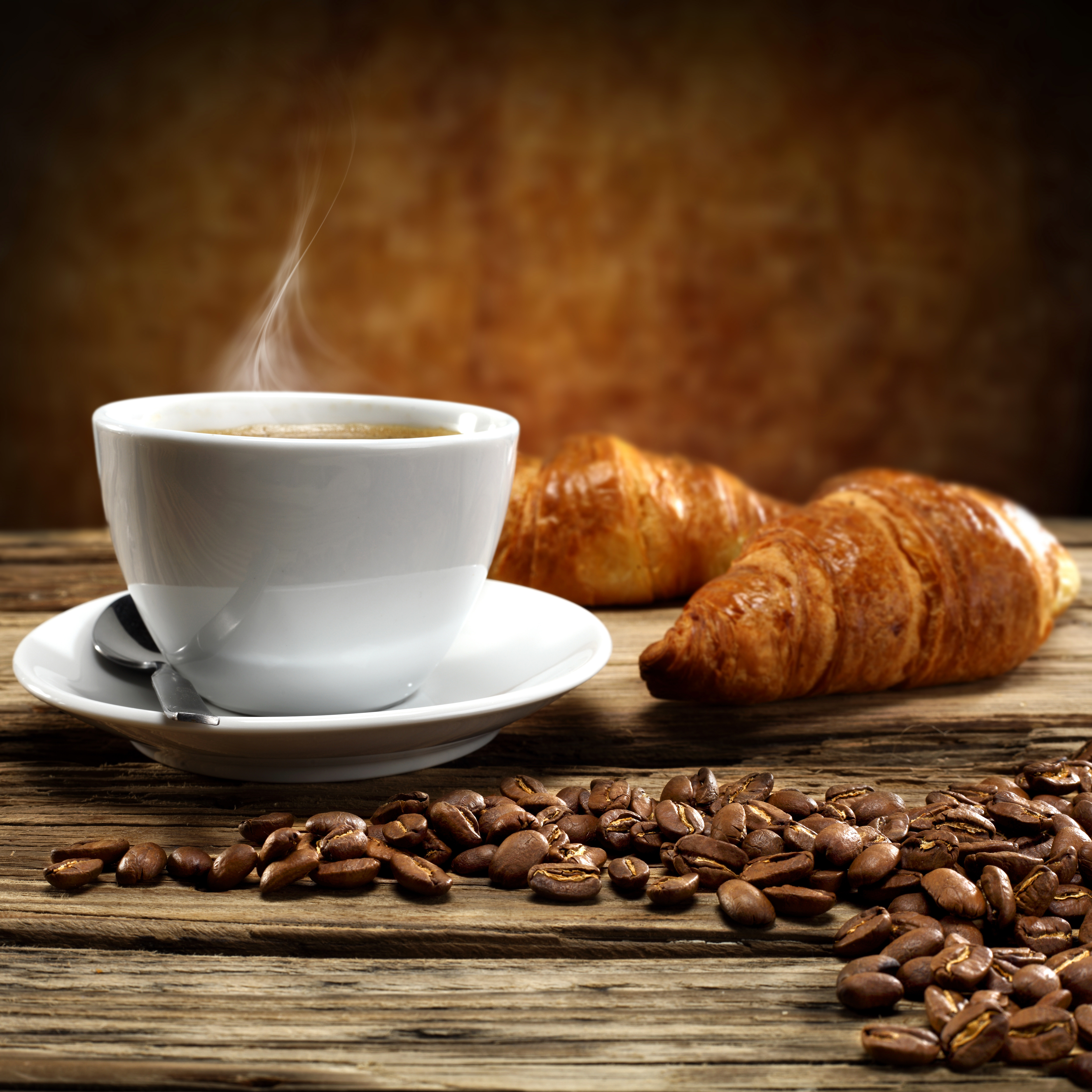 Cup of Coffee Coffee Seeds and Croissants Background​-Quality Free Image and Transparent PNG Clipart