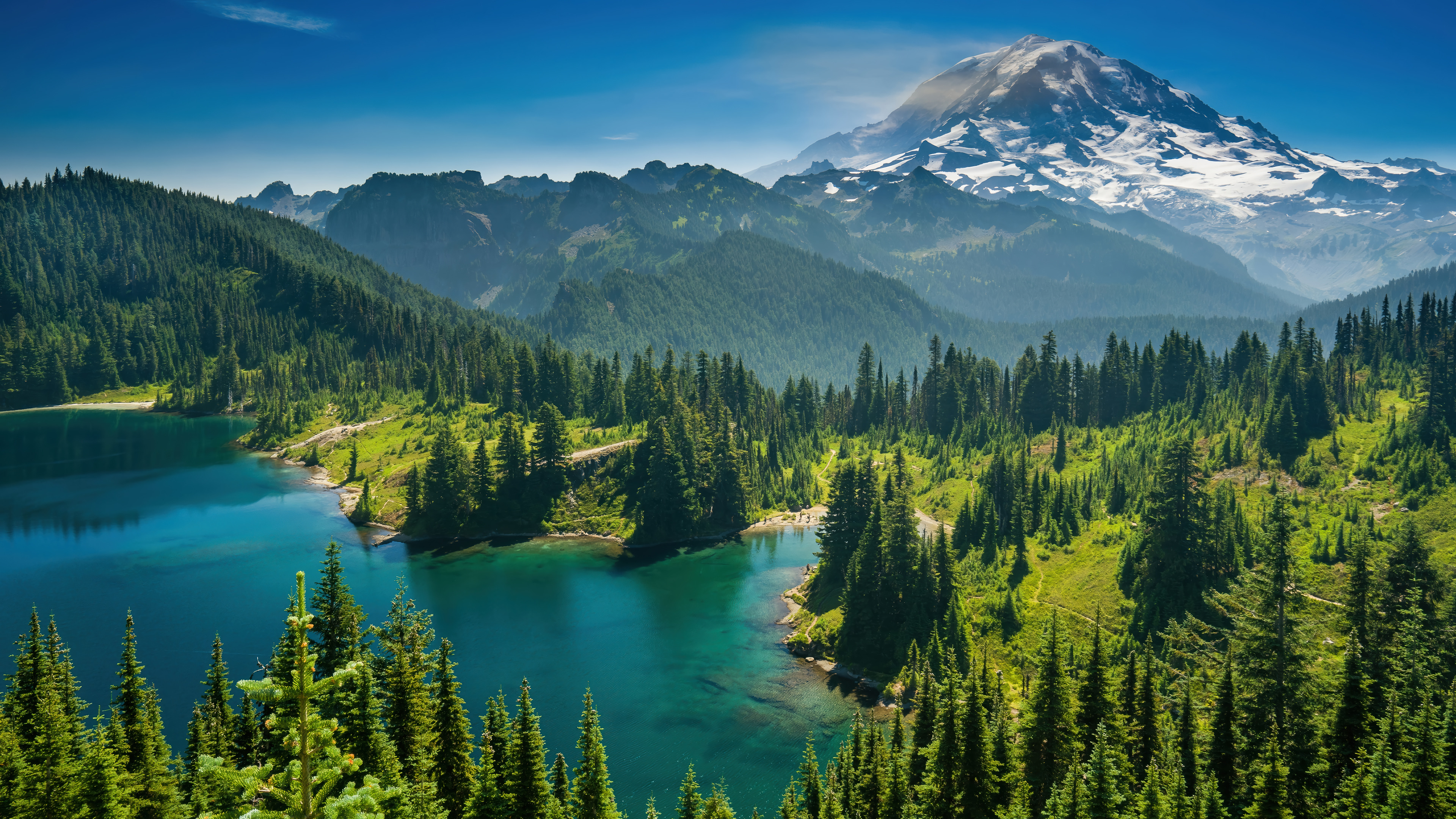 Nature Forest Lake Mountain Scenery Wallpaper 4K HD PC f