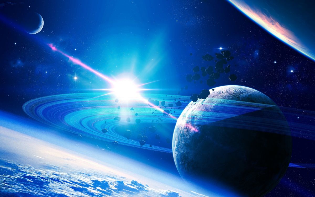 Wallpaper Blue and White Planet With Lights, Background Free Image