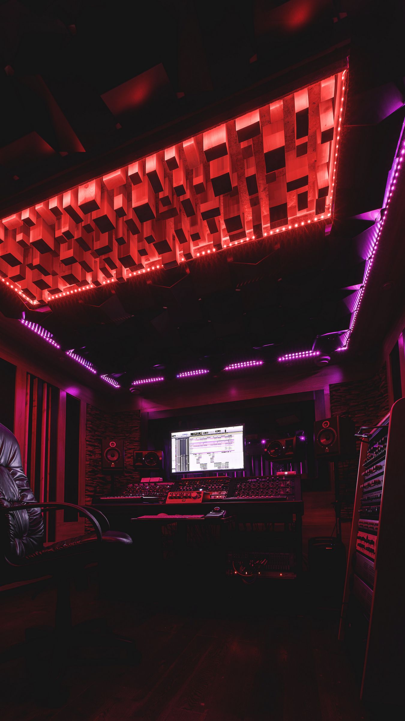 Download wallpaper 1350x2400 sound recording, studio, music, neon iphone 8+/7+/6s+/for parallax HD background