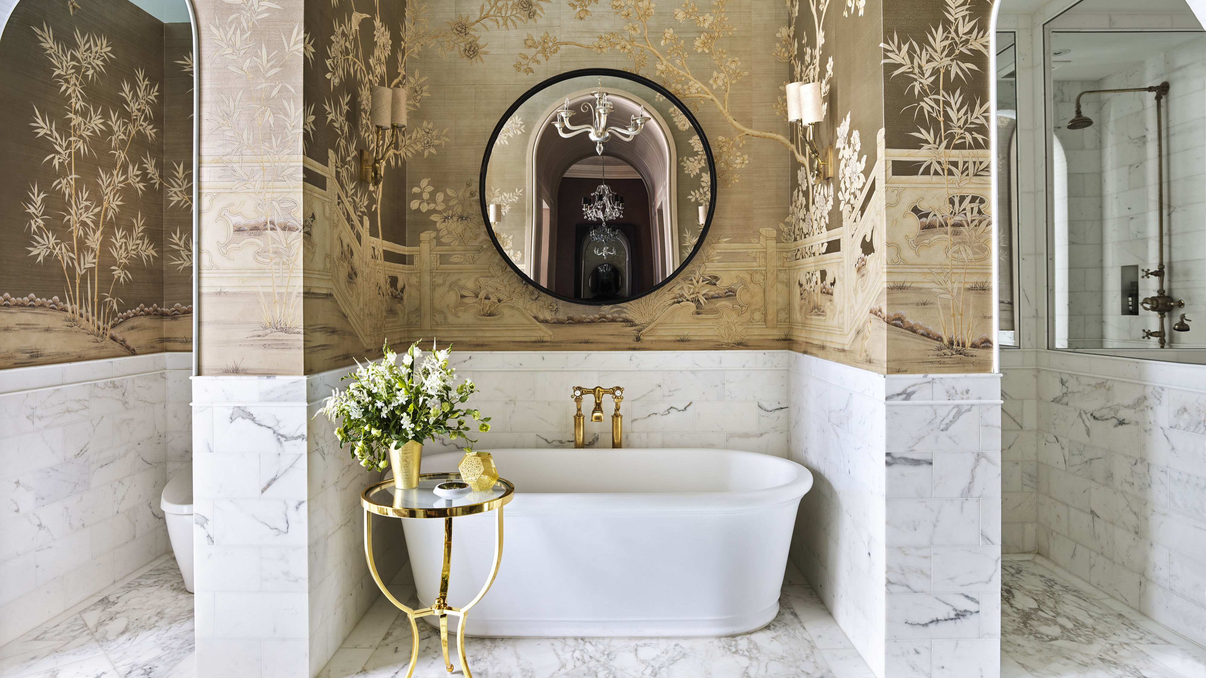 Marble Bathroom With Chinoiserie Wallpaper Bathroom Decorating Ideas