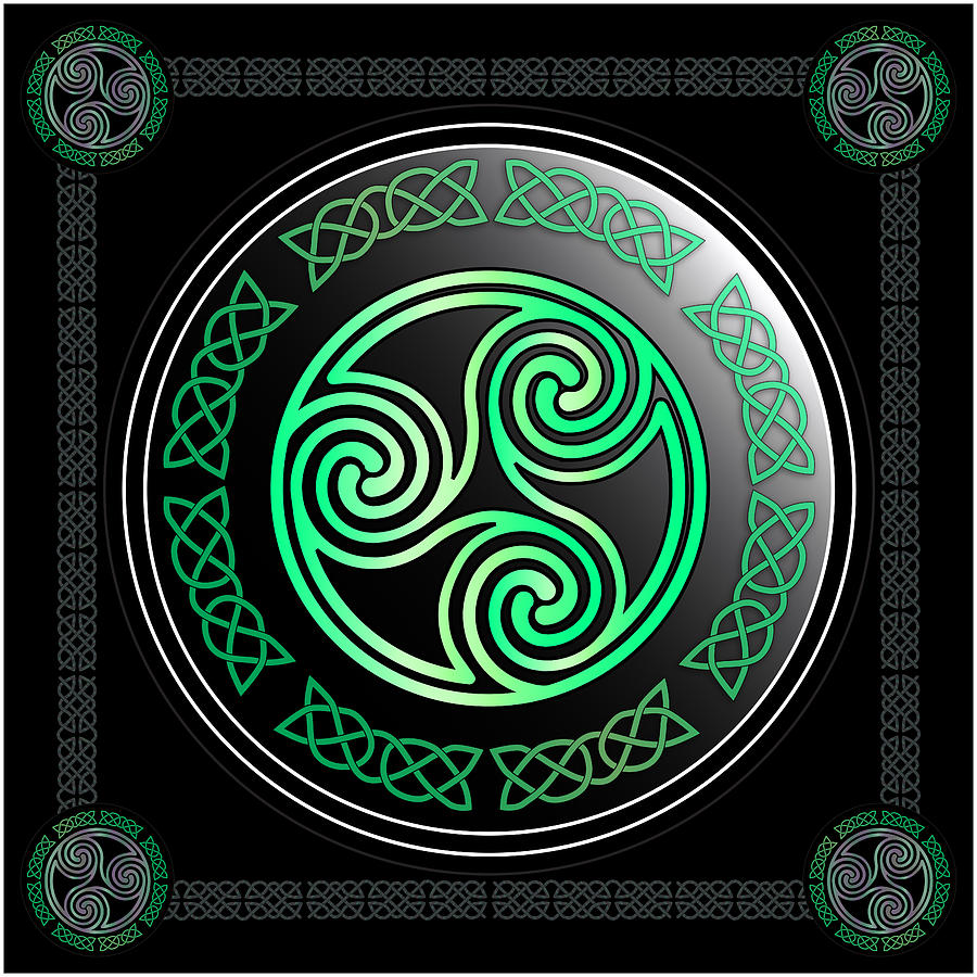 Green Celtic Double Triskelion Shield newest Art