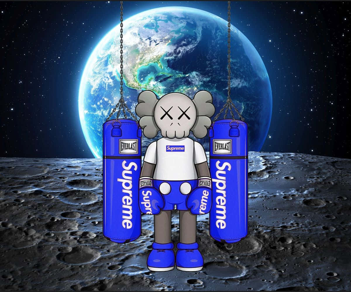 Download Kaws X Supreme Art Collaboration. Eye Catching Aesthetic Wallpaper