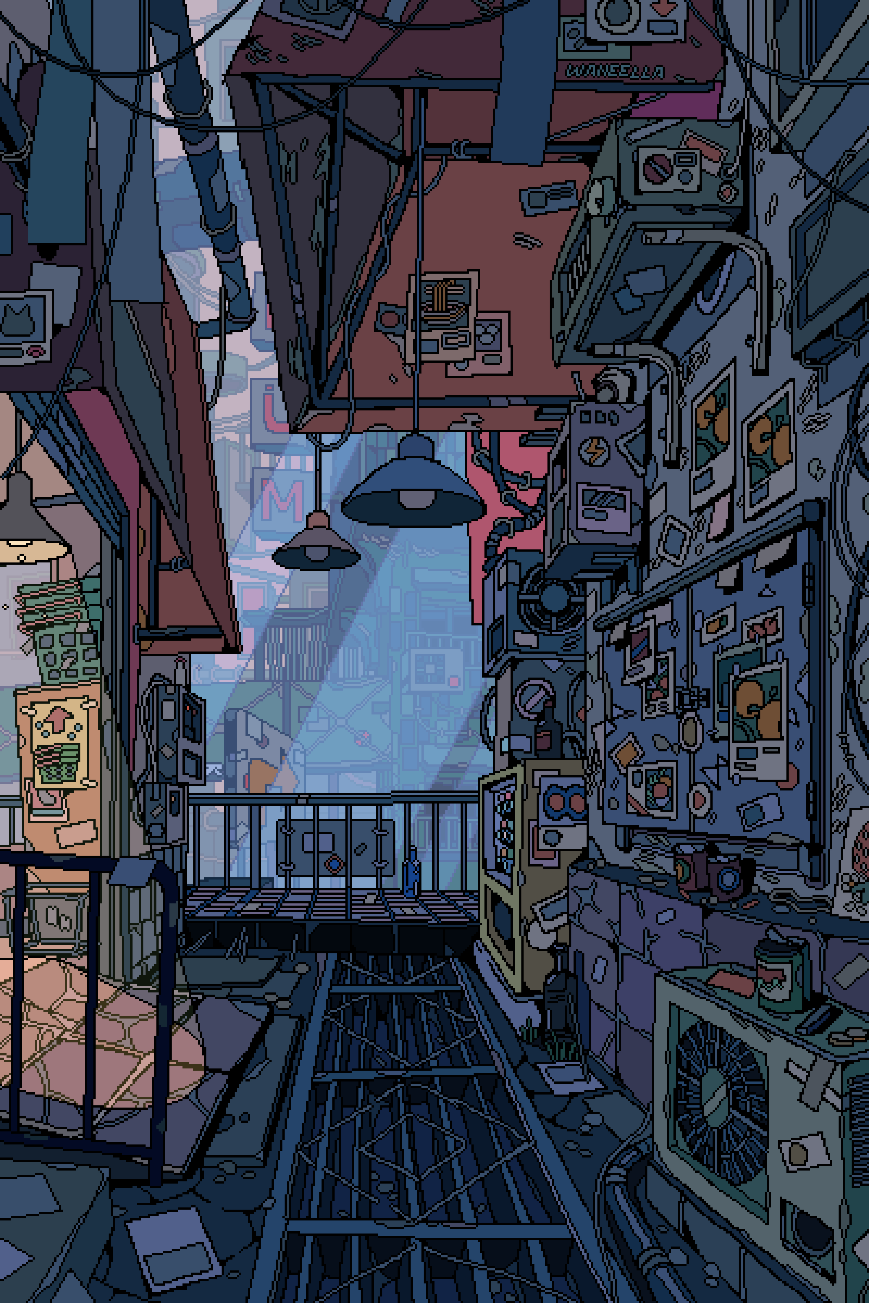 Cyberpunk Corridor: A Pixel Art Phone Wallpaper