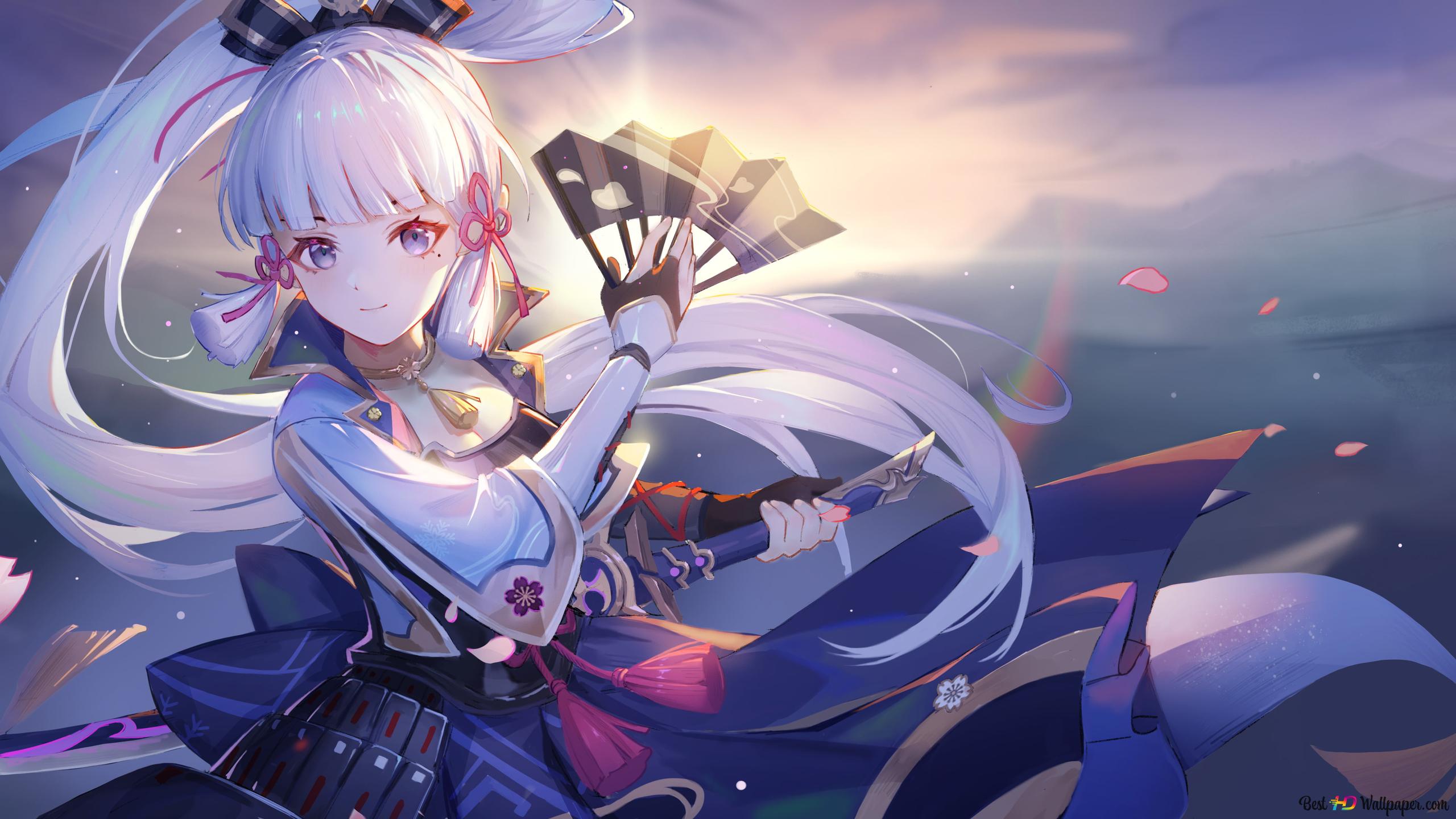 Genshin Impact anime beautiful girl with long white hair 4K wallpaper download