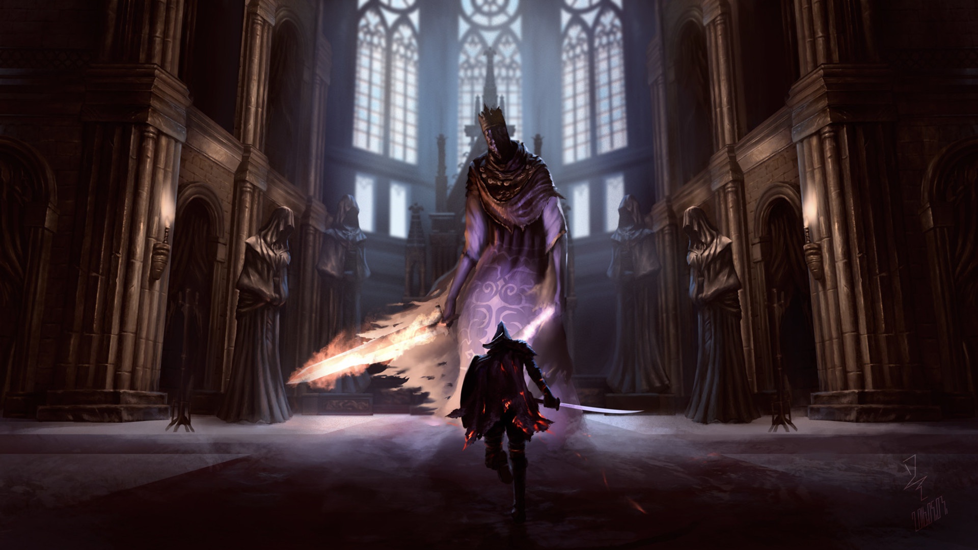 Wallpaper sword, warrior, temple, Dark Souls III, Pontiff Sulyvahn for mobile and desktop, section игры, resolution 1920x1080