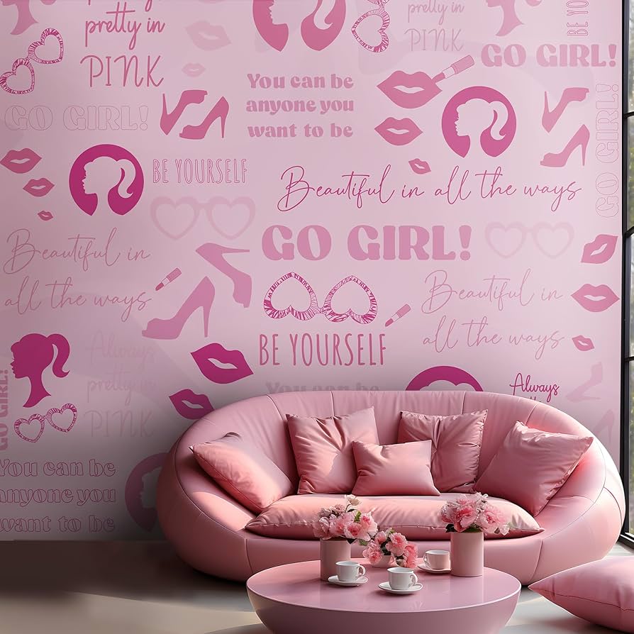 EGD Peel and Stick Wallpaper for Girls Room Pink Wallpaper Theme I Hot Pink Aesthetic Bedroom Decor (4 Panels of Wide 24 x 90 Height)