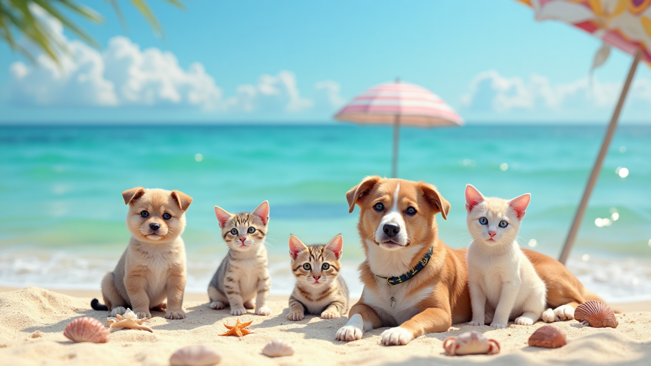 Adorable Pets Enjoying a Day at the Beach