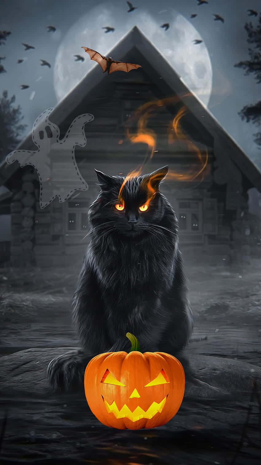 Download Gorgeous Halloween Cat Wallpaper