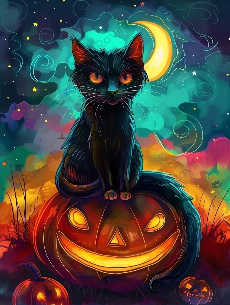 Halloween Pumpkin Cat Frameless Canvas Print Wall Art Decor, Watercolor Posters Canvas Wall Art Print Posters Living Room Decor Office Decor Bedroom Decor Bathroom Decor 8x10Inch: Posters & Prints