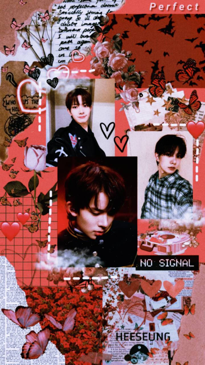 Download Enhypen Member Heeseung Red Aesthetic Collage Wallpaper