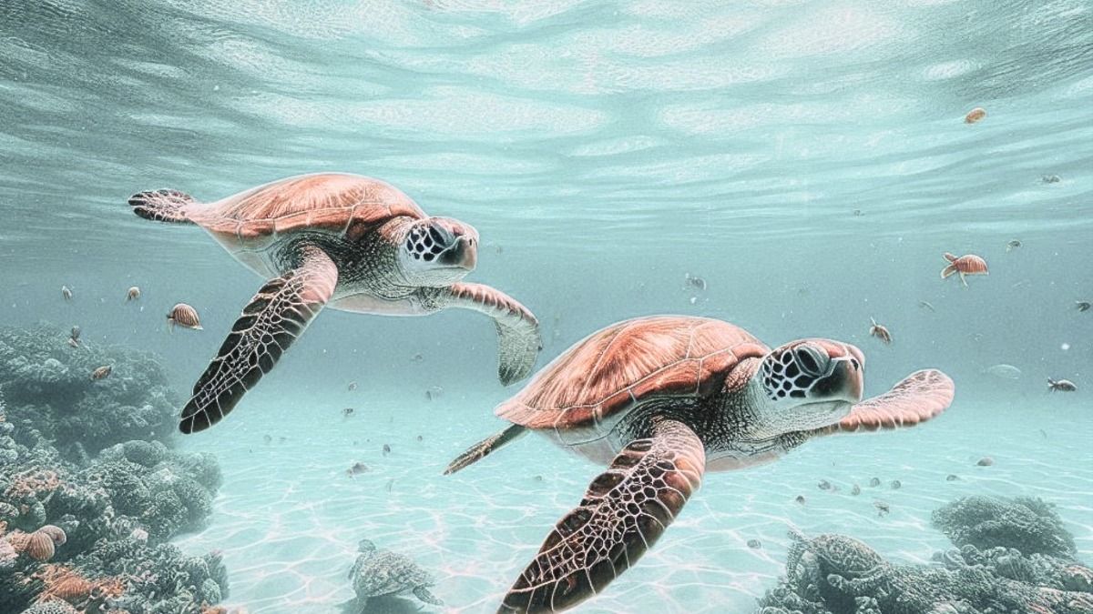 Blue sea turtle laptop background