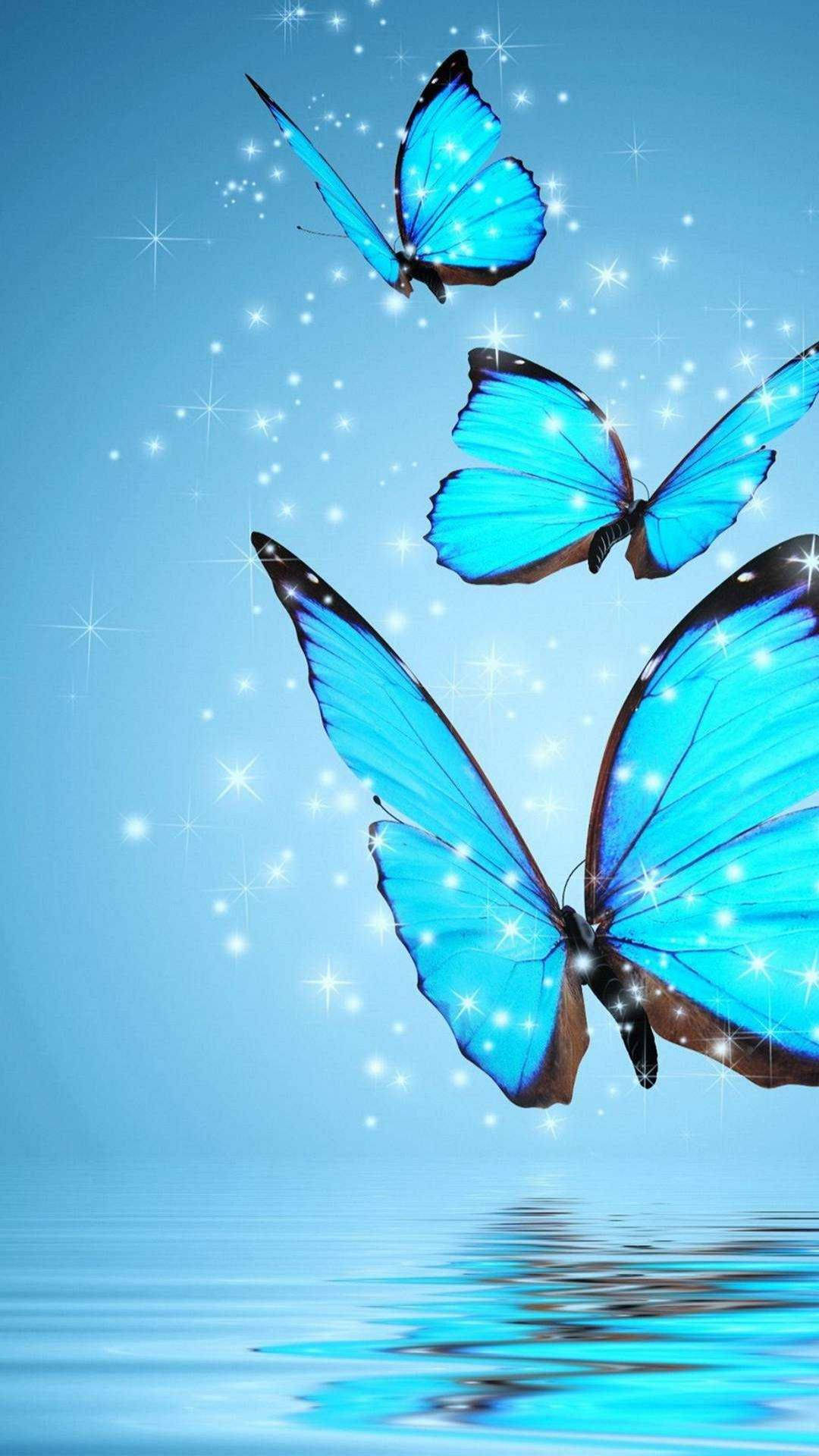 Download Flying Baby Blue Butterflies Wallpaper