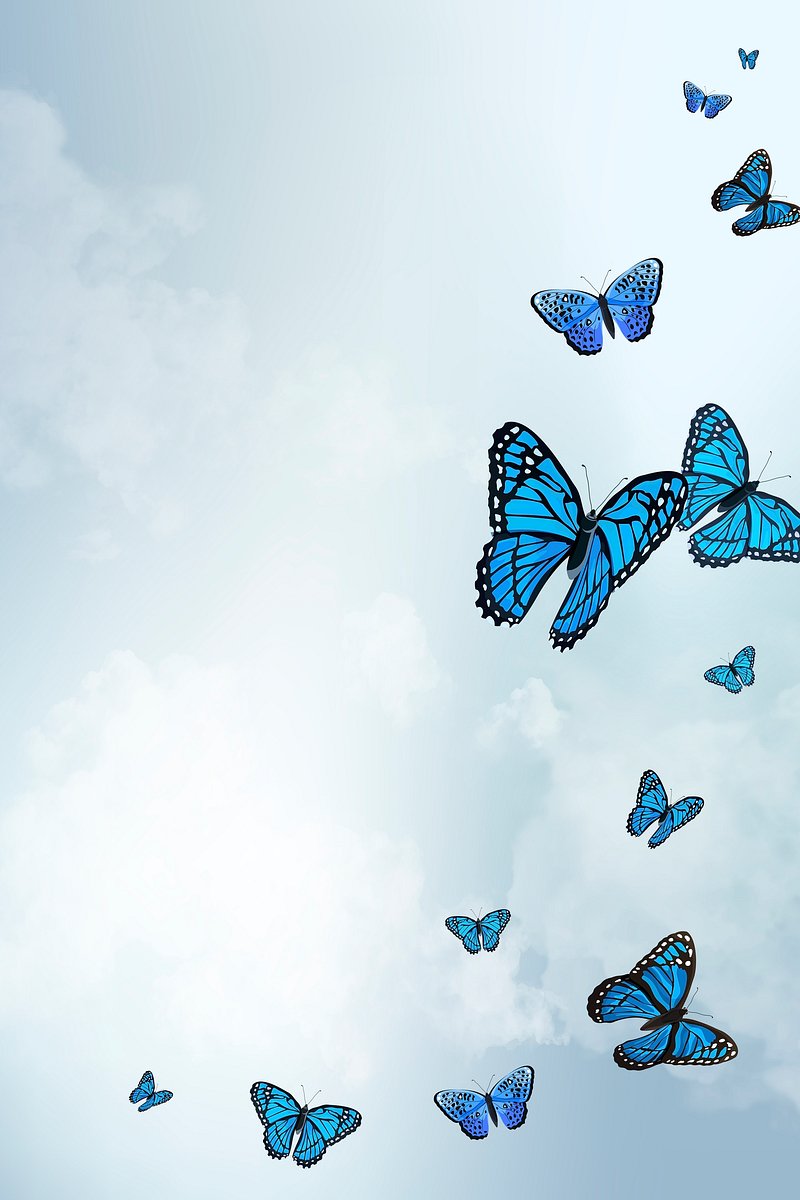 Blue sky butterfly background, watercolor